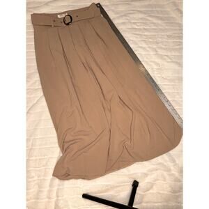 Mimona Tan Pleated High Waisted Maxi Skirt with Belt - Size 40 (US 10)